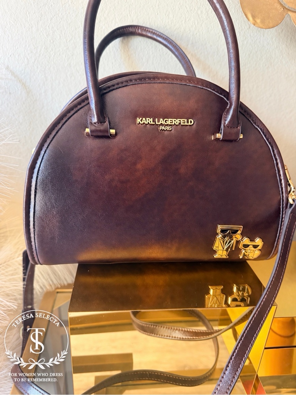 NWT Karl Lagerfeld Paris Espresso Brown K/Ikonik Dome Satchel Crossbody Bag